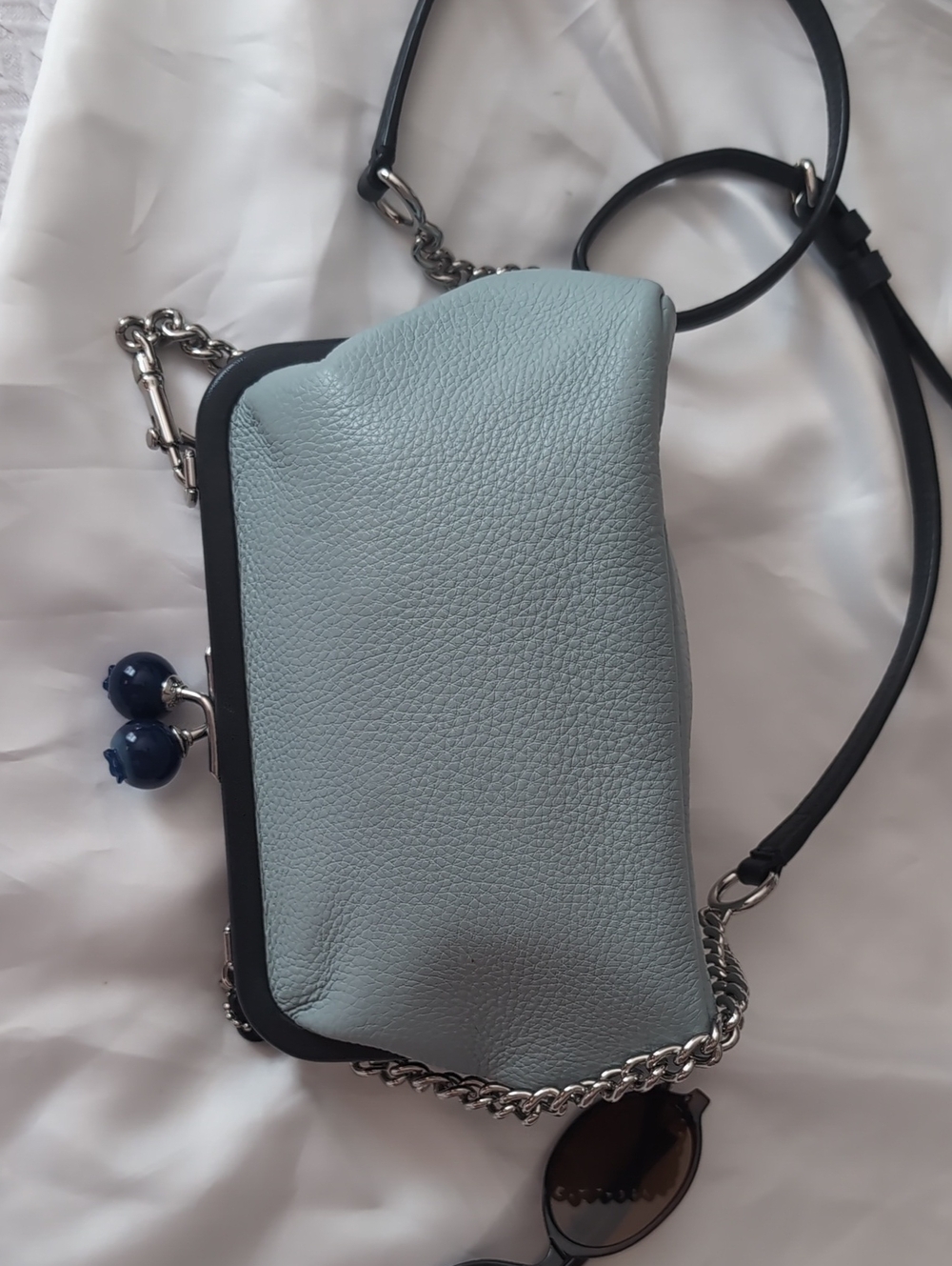 Coach Nora Blueberry Pebbled Leather Kisslock Crossbody in Light Blue Bag - Picture 3 of 9